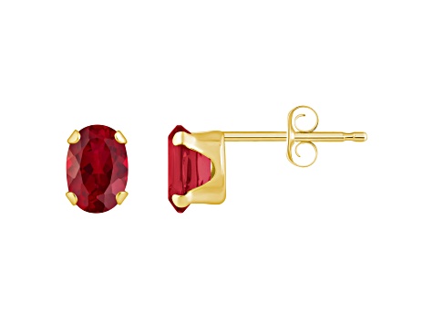 6x4mm Oval Lab Created Ruby 10k Yellow Gold Stud Earrings