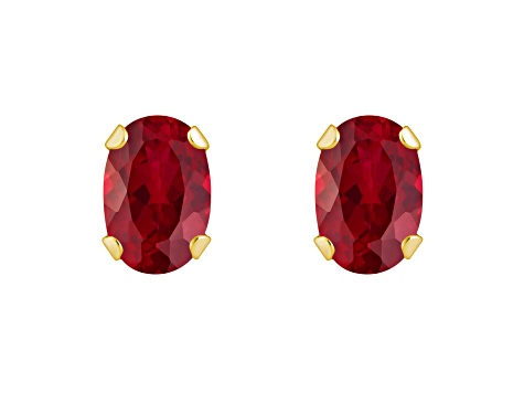 6x4mm Oval Lab Created Ruby 10k Yellow Gold Stud Earrings