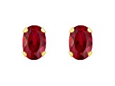 6x4mm Oval Created Ruby 10k Yellow Gold Stud Earrings
