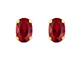 6x4mm Oval Lab Created Ruby 10k Yellow Gold Stud Earrings