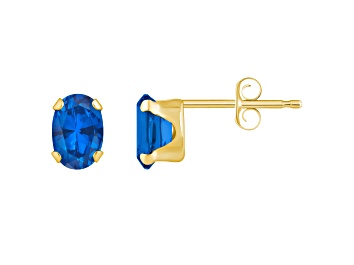 Picture of 6x4mm Oval Lab Created Sapphire 10k Yellow Gold Stud Earrings