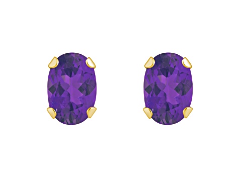 6x4mm Oval Amethyst 10k Yellow Gold Stud Earrings