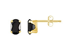 6x4mm Oval Black Onyx 10k Yellow Gold Stud Earrings