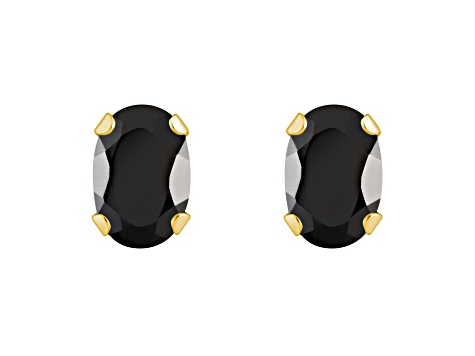 6x4mm Oval Black Onyx 10k Yellow Gold Stud Earrings