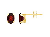 6x4mm Oval Garnet 10k Yellow Gold Stud Earrings