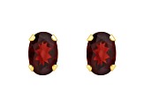 6x4mm Oval Garnet 10k Yellow Gold Stud Earrings