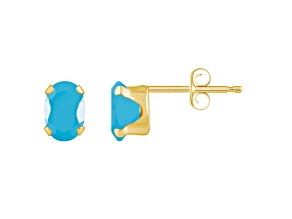 6x4mm Oval Turquoise 10k Yellow Gold Stud Earrings