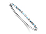 Rhodium Over 14k White Gold Blue Topaz and Diamond Bangle