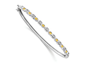 Rhodium Over 14k White Gold Citrine and Diamond Bangle