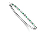 Rhodium Over 14k White Gold Emerald and Diamond Bangle