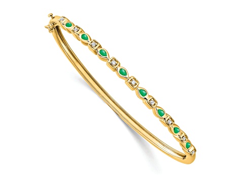 14k Yellow Gold Emerald and Diamond Bangle