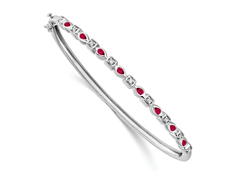 Rhodium Over 14k White Gold Ruby and Diamond Bangle