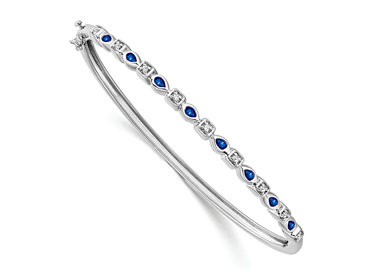 Rhodium Over 14k White Gold Sapphire and Diamond Bangle