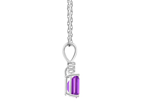 7x5mm Emerald Cut Amethyst with Diamond Accents 14k White Gold Pendant With Chain