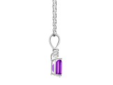 7x5mm Emerald Cut Amethyst with Diamond Accents 14k White Gold Pendant With Chain