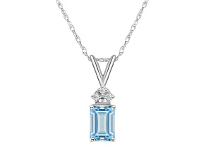 7x5mm Emerald Cut Aquamarine with Diamond Accents 14k White Gold Pendant With Chain