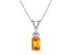 7x5mm Emerald Cut Citrine with Diamond Accents 14k White Gold Pendant With Chain