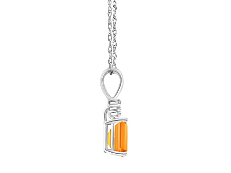 7x5mm Emerald Cut Citrine with Diamond Accents 14k White Gold Pendant With Chain