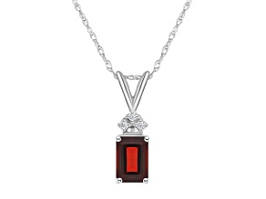 7x5mm Emerald Cut Garnet with Diamond Accents 14k White Gold Pendant With Chain