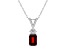 7x5mm Emerald Cut Garnet with Diamond Accents 14k White Gold Pendant With Chain