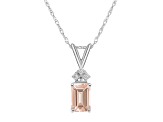 7x5mm Emerald Cut Morganite with Diamond Accents 14k White Gold Pendant With Chain