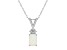 7x5mm Emerald Cut Opal with Diamond Accents 14k White Gold Pendant With Chain