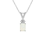 7x5mm Emerald Cut Opal with Diamond Accents 14k White Gold Pendant With Chain