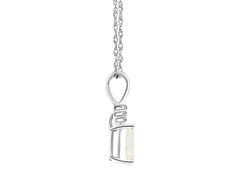 7x5mm Emerald Cut Opal with Diamond Accents 14k White Gold Pendant With Chain