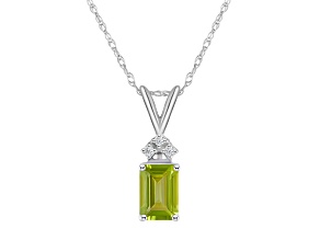 7x5mm Emerald Cut Peridot with Diamond Accents 14k White Gold Pendant With Chain
