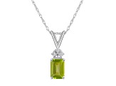 7x5mm Emerald Cut Peridot with Diamond Accents 14k White Gold Pendant With Chain