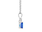 7x5mm Emerald Cut Blue Topaz with Diamond Accents 14k White Gold Pendant With Chain