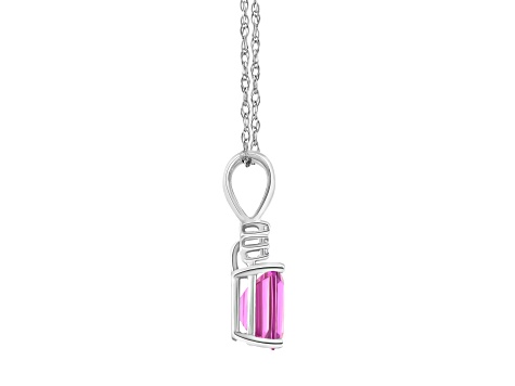 7x5mm Emerald Cut Pink Topaz with Diamond Accents 14k White Gold Pendant With Chain