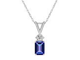 7x5mm Emerald Cut Tanzanite with Diamond Accents 14k White Gold Pendant With Chain