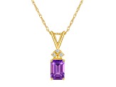 7x5mm Emerald Cut Amethyst with Diamond Accents 14k Yellow Gold Pendant With Chain