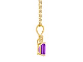 7x5mm Emerald Cut Amethyst with Diamond Accents 14k Yellow Gold Pendant With Chain