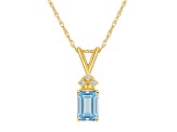 7x5mm Emerald Cut Aquamarine with Diamond Accents 14k Yellow Gold Pendant With Chain