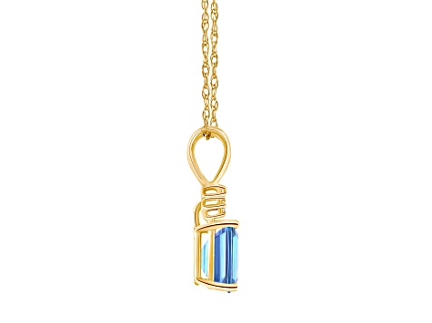 7x5mm Emerald Cut Aquamarine with Diamond Accents 14k Yellow Gold Pendant With Chain