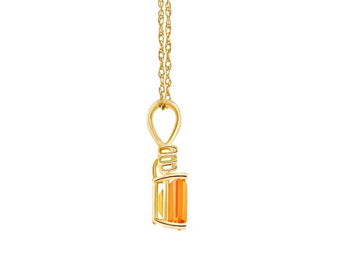 7x5mm Emerald Cut Citrine with Diamond Accents 14k Yellow Gold Pendant With Chain