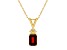 7x5mm Emerald Cut Garnet with Diamond Accents 14k Yellow Gold Pendant With Chain