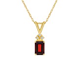 7x5mm Emerald Cut Garnet with Diamond Accents 14k Yellow Gold Pendant With Chain