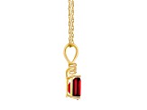 7x5mm Emerald Cut Garnet with Diamond Accents 14k Yellow Gold Pendant With Chain