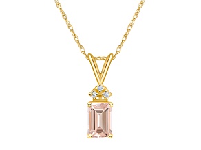 7x5mm Emerald Cut Morganite with Diamond Accents 14k Yellow Gold Pendant With Chain