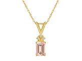 7x5mm Emerald Cut Morganite with Diamond Accents 14k Yellow Gold Pendant With Chain