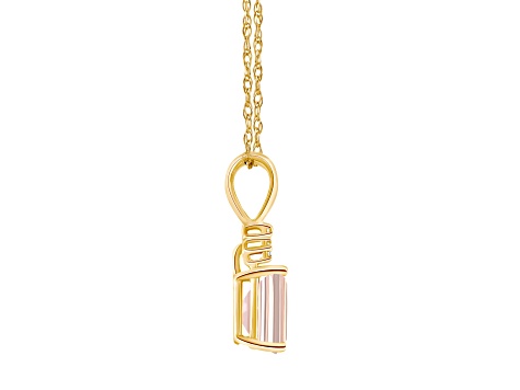 7x5mm Emerald Cut Morganite with Diamond Accents 14k Yellow Gold Pendant With Chain