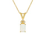 7x5mm Emerald Cut Opal with Diamond Accents 14k Yellow Gold Pendant With Chain