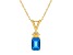 7x5mm Emerald Cut Blue Topaz with Diamond Accents 14k Yellow Gold Pendant With Chain