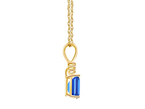 7x5mm Emerald Cut Blue Topaz with Diamond Accents 14k Yellow Gold Pendant With Chain