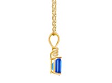 7x5mm Emerald Cut Blue Topaz with Diamond Accents 14k Yellow Gold Pendant With Chain