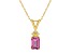 7x5mm Emerald Cut Pink Topaz with Diamond Accents 14k Yellow Gold Pendant With Chain