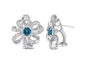 1.88ctw London Blue Topaz and White Topaz Flower Earrings in Sterling Silver
